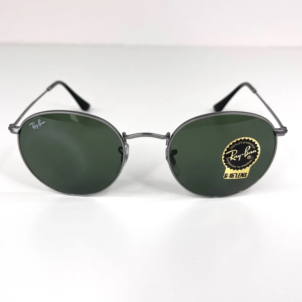 RAY BAN Icons 53mm Retro Round Metal Sunglasses NEW Matte Gunmetal Crystal Green